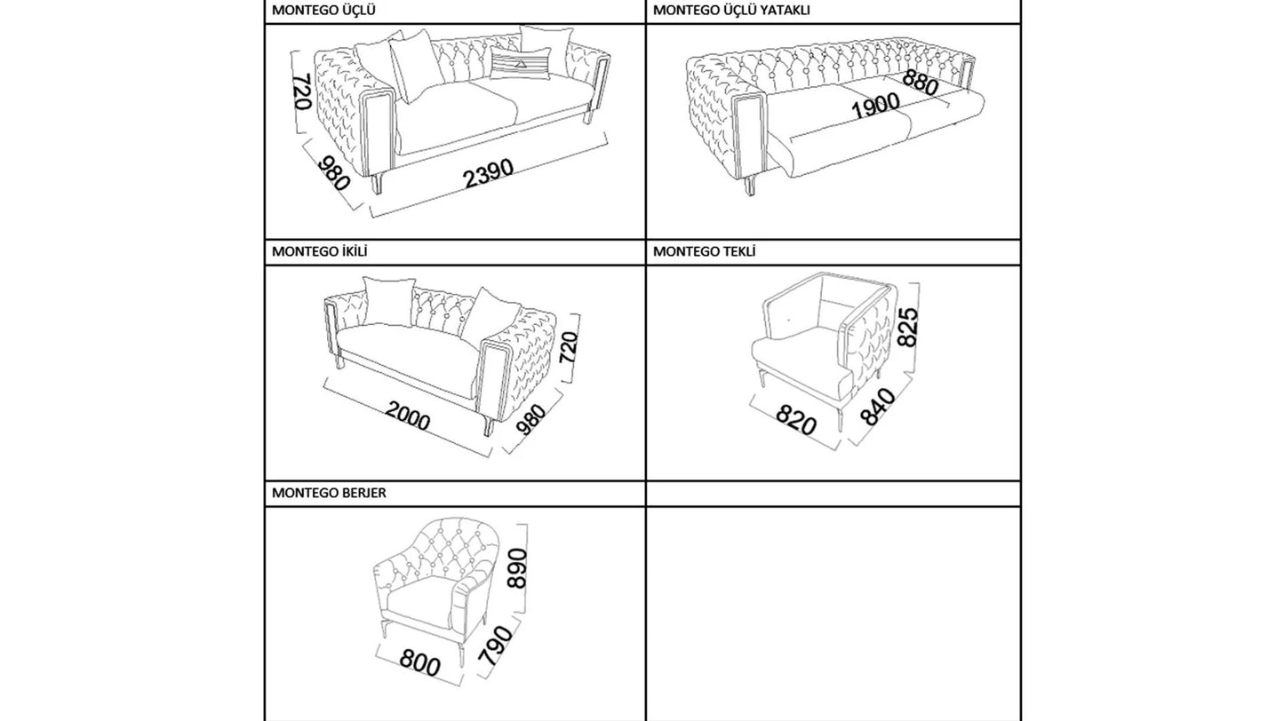 Montego Sofa Set 3 + 3 (Stonecoal)