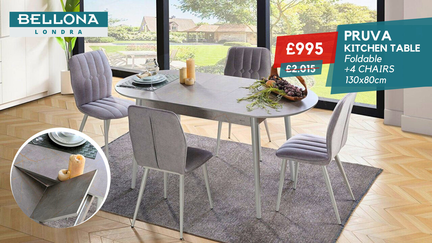 PRUVA EXTENDABLE TABLE (KITCHEN) + 4 CHAIRS