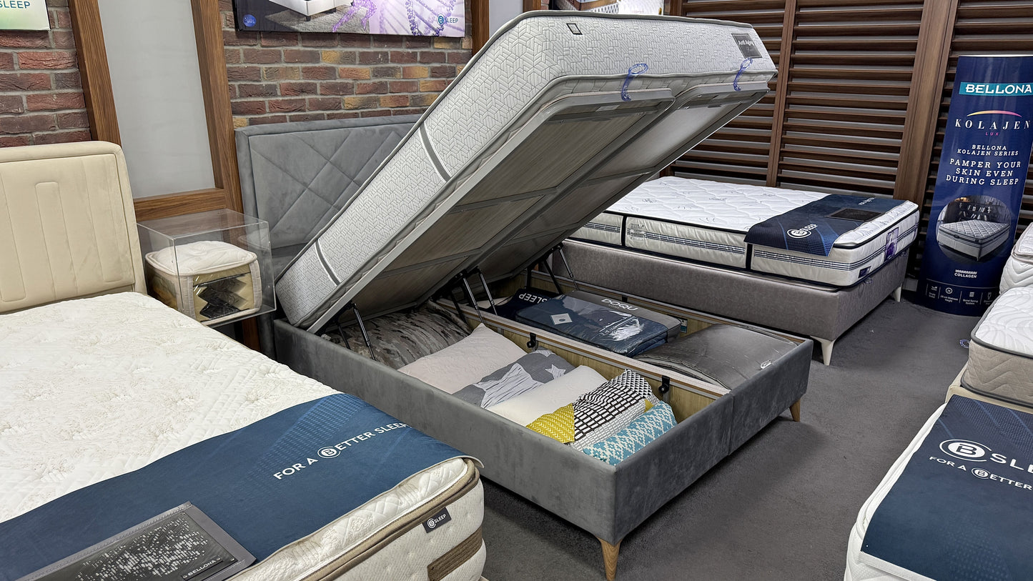 Petra S Headboard and Base (Grey Ottoman Bed)