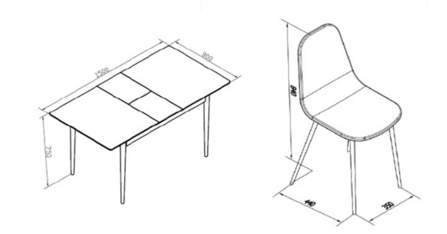 Arte Mini Extendable Dining Table (Charcoal) + 4 Chairs