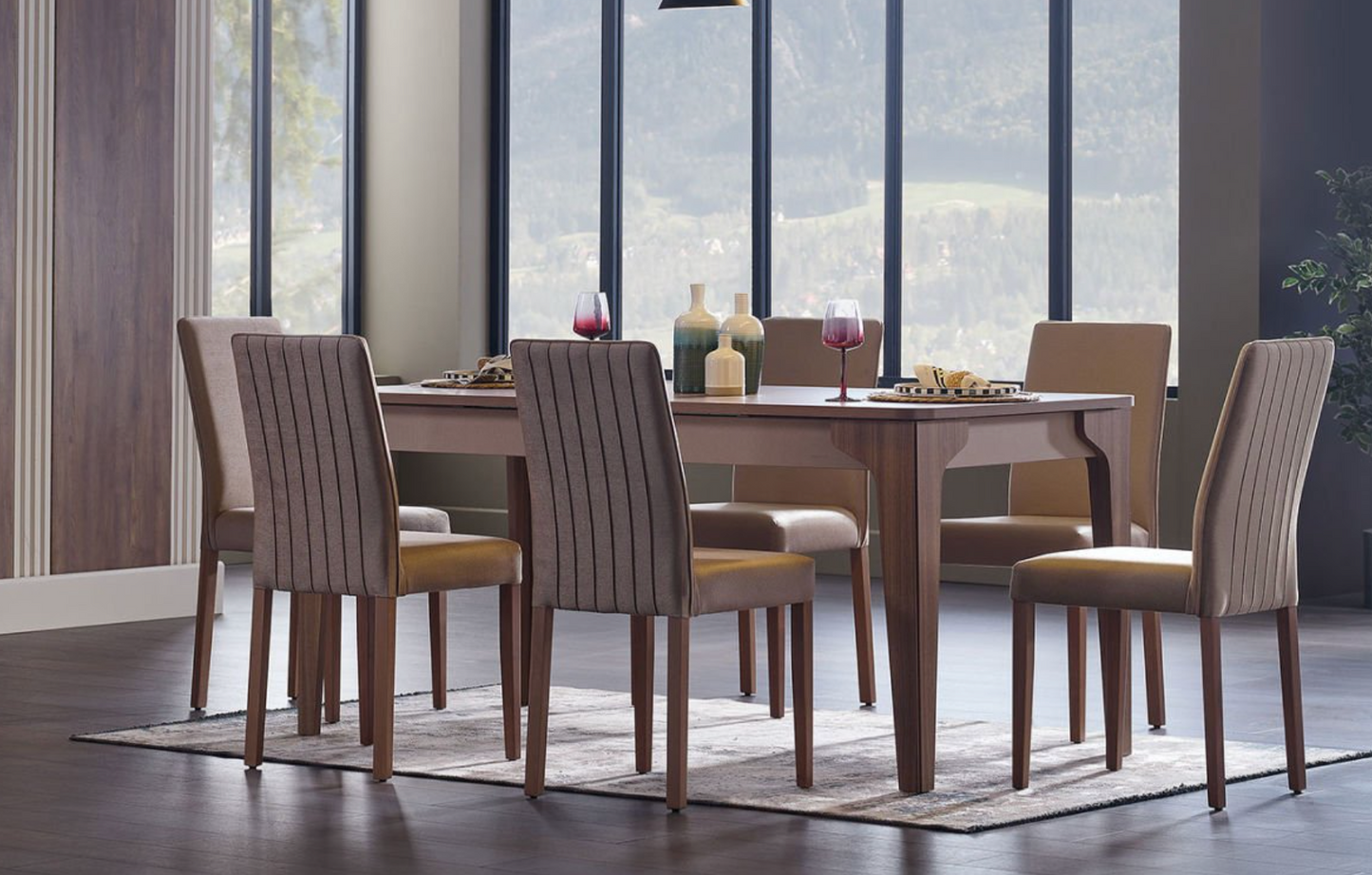 ALVIS EXTENDABLE DINING TABLE + 6 CHAIRS