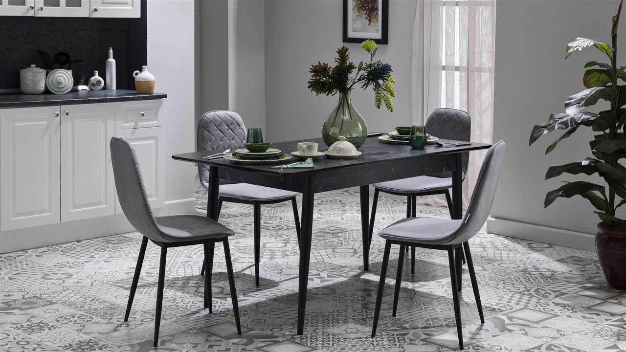 Arte Mini Extendable Dining Table (Charcoal) + 4 Chairs