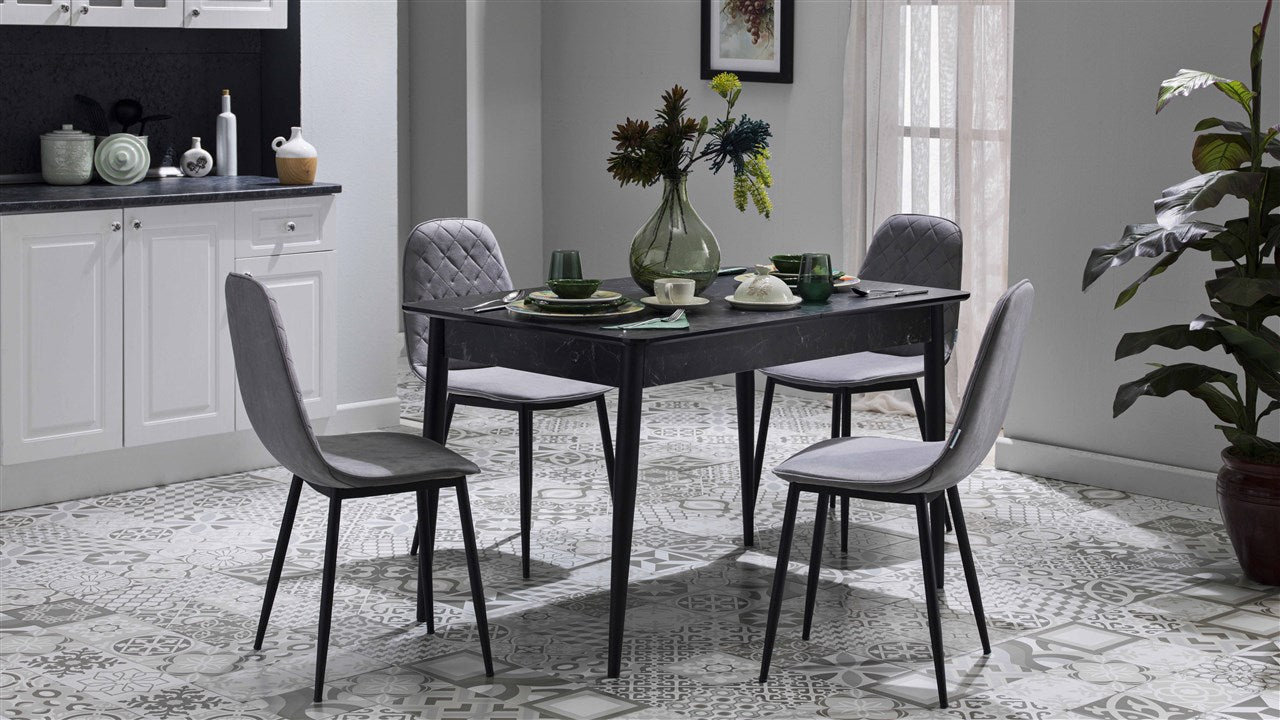 Arte Mini Extendable Dining Table (Charcoal) + 4 Chairs