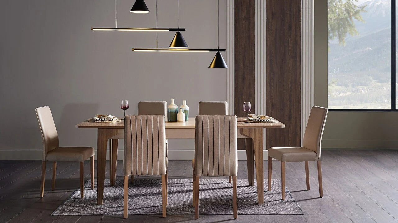 ALVIS EXTENDABLE DINING TABLE + 6 CHAIRS