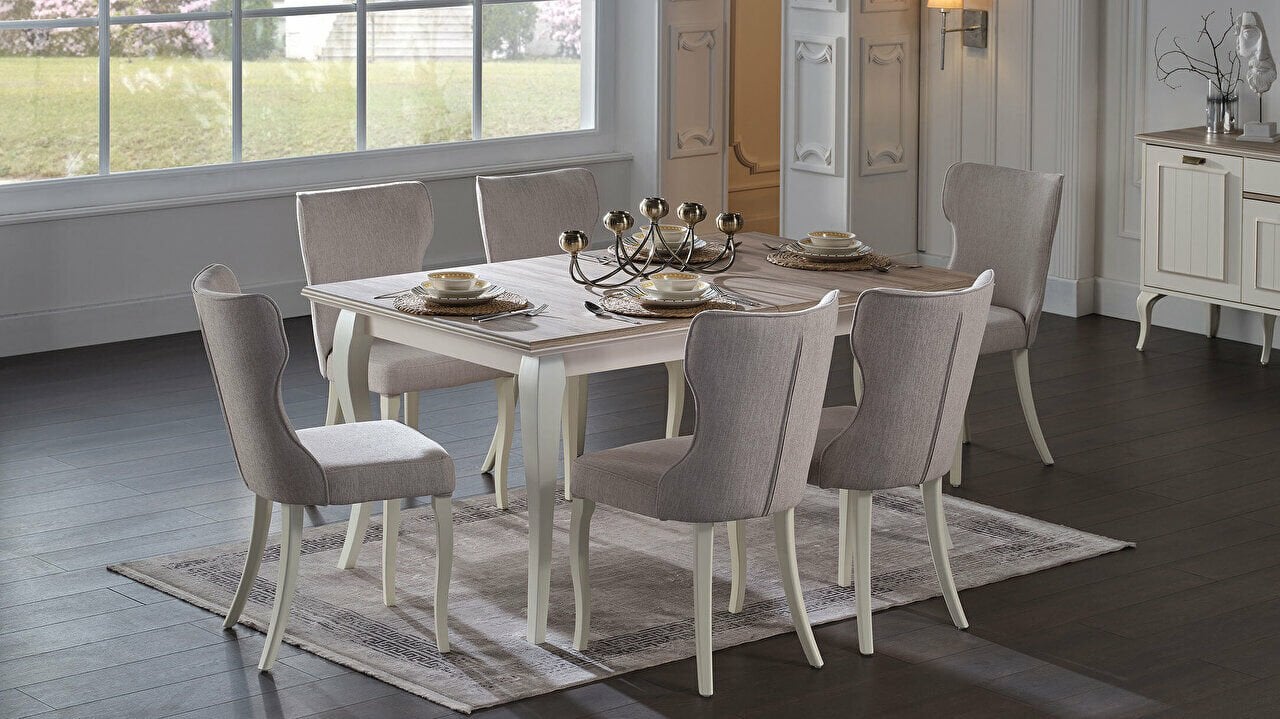 ANDERA EXTENDABLE DINING TABLE + 6 CHAIRS