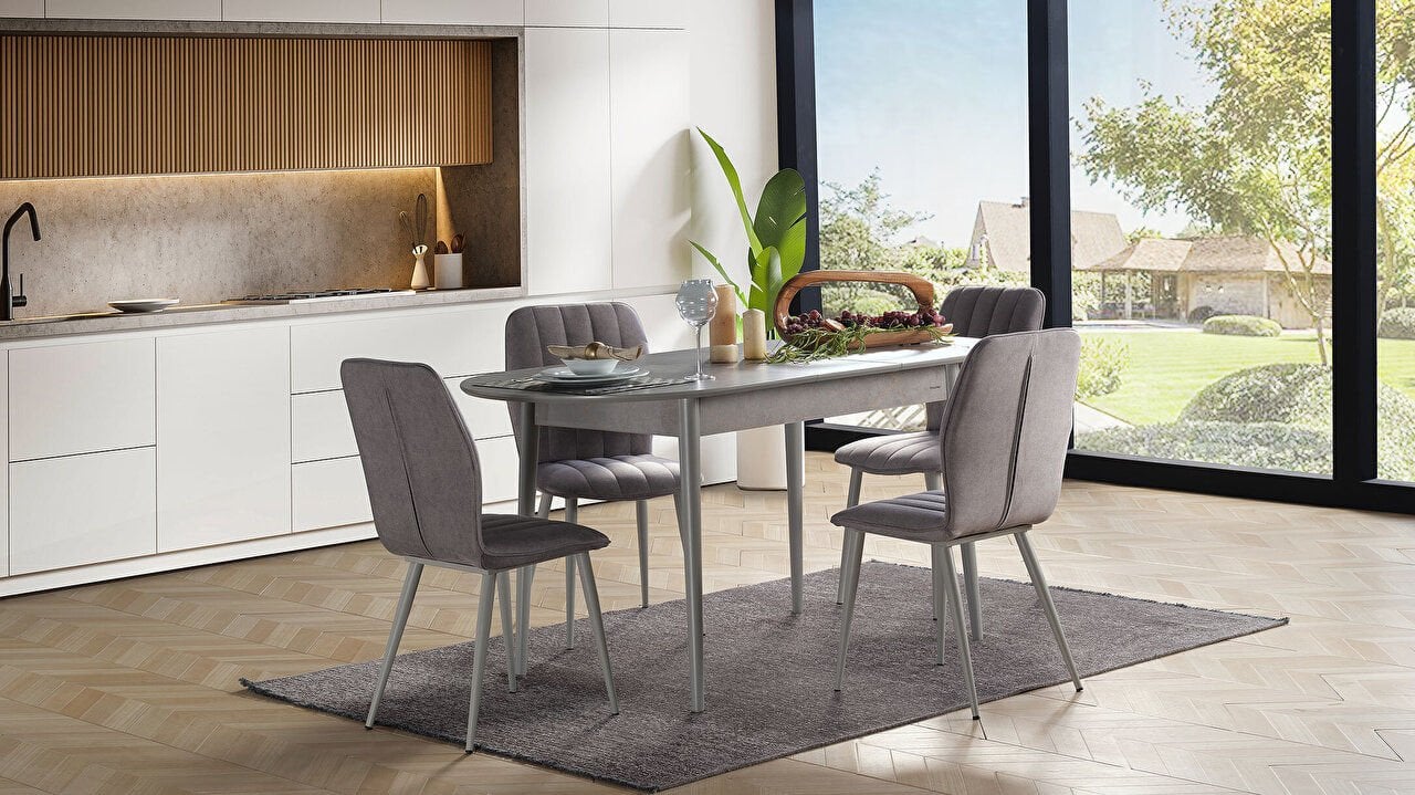 PRUVA EXTENDABLE TABLE (KITCHEN) + 4 CHAIRS